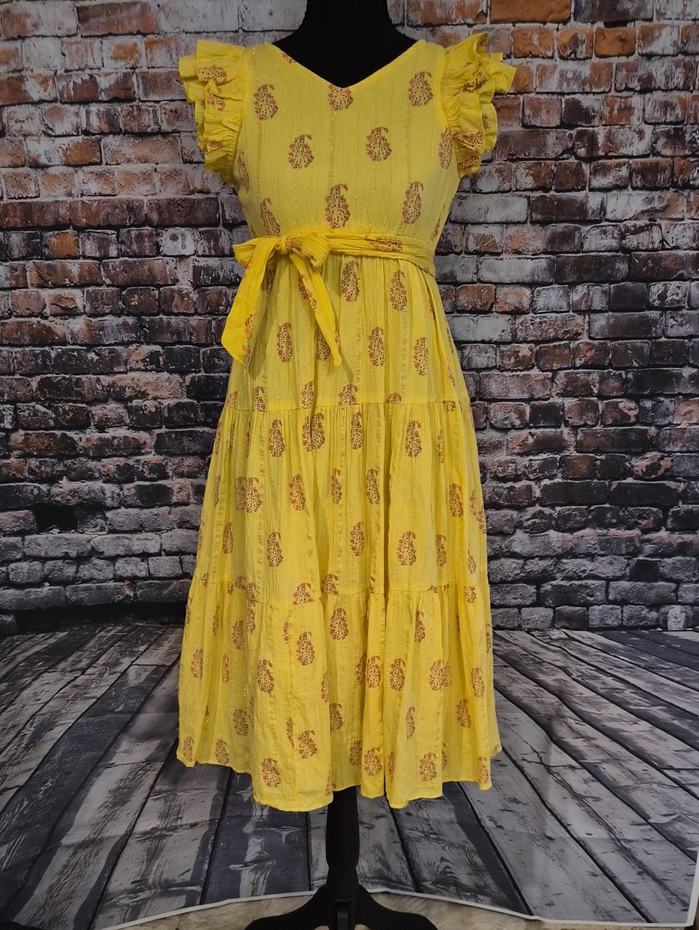 A Loves A Girls' Bright Yellow Ruffled Tiered Dress with Tie Waist
